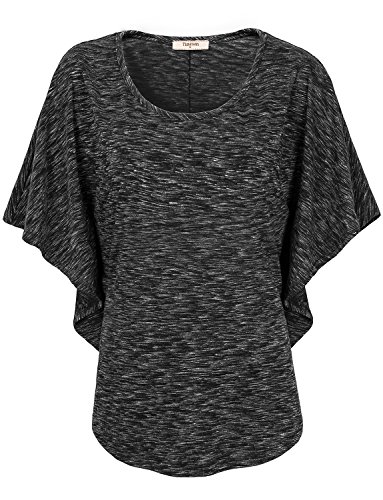 Shirts for Women,Timeson Batwing Short Sleeve Boat Neck Casual Loose Beach Dress Tunic Dolman Tops Tee Medium Black