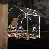 Squirrel-Proof Acrylic Window Bird Feeder By Gamgee's Garden- Watch Wild Birds Feed up Close- Clear See Through- Removable Sliding Tray- Drain Holes- Heavy Duty Suction Cups- Entertain Pets all Day