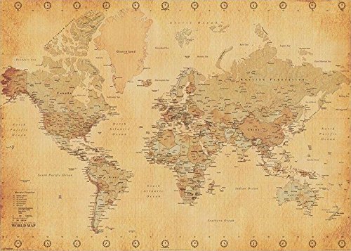 World Map - Vintage 24x36 Poster Art Print Globe Antique Old Looking