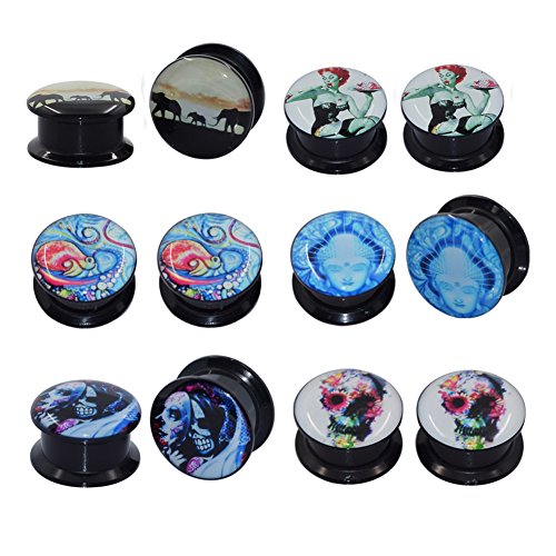 Longbeauty 6Pairs Mixed Patterns Punk Acrylic Screw Tunnel Stretcher Ear Stretcher Kit Piercing Earring