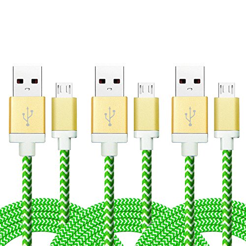 Nylon Braided 6.6ft/2m Micro USB Cable [3-Pack] By iSeeker Tangle-Free Gold-Aluminum Connectors For Samsung, HTC, Motorola, Nokia and Most Android Phone