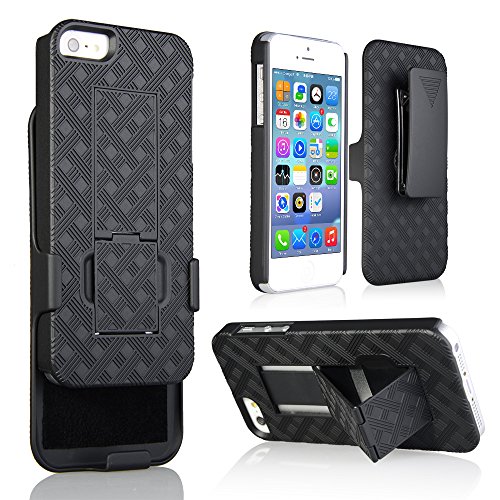 iPhone SE Case, Apple iPhone SE Hard Case Super Slim Belt Clip Holster Case Combo with Kickstand and Swivel Belt Clip for iPhone SE Black