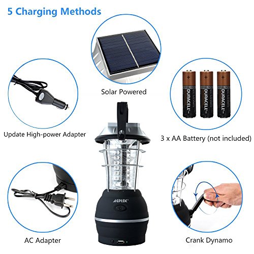 Solar Lantern, AGPtek 5 Mode Hand Crank Dynamo 36 LED Rechargeable Camping Lantern Emergency Light, Ultra Bright LED Lantern - Car Charge - Camping gear for Hiking Emergencies Hurricane Outages - Image 4