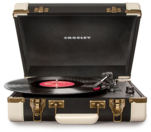 Crosley CR6019A-BKEU - Tocadiscos (3 velocidades, con enchufe en EU, puerto USB y altavoces estéreos incorporados) diseño maletín, color negro