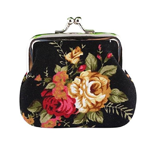 Mikey Store Women Lady Retro Vintage Flower Small Wallet Hasp Purse Clutch Bag (Black )