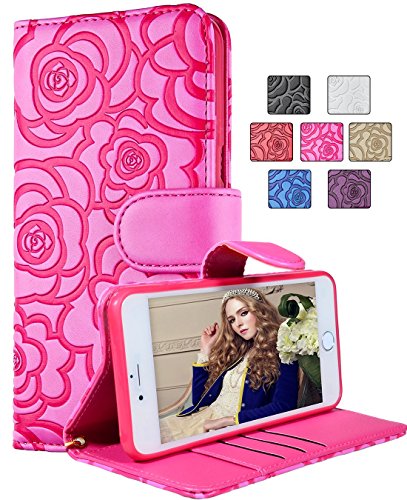 iPhone 6 Wallet Case, FLYEE® Christmas gifts Premium Vintage Emboss Flower Flip Wallet Shell PU Leather Magnetic Cover Skin with Detachable Wrist Strap Case for iPhone 6 4.7