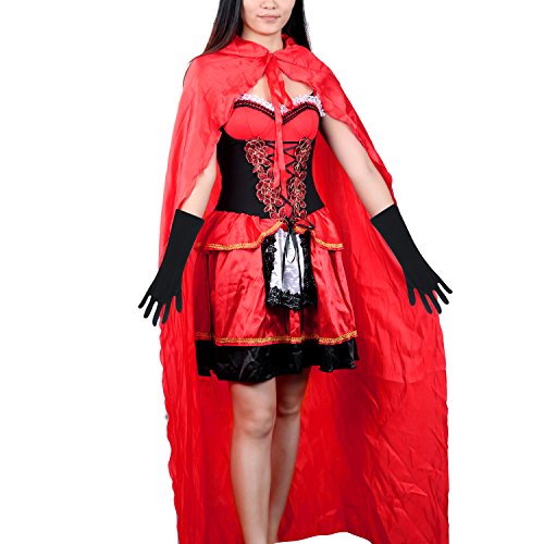Christmas Costume, Vitalismo Wench Little Hooded Cosplay Dress with Cape Glove