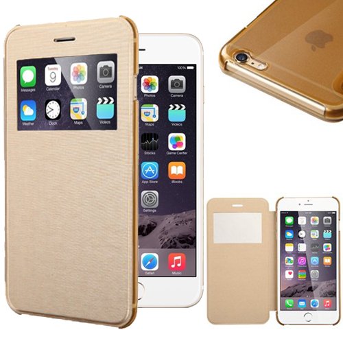 iPhone 6 Case, Pasonomi® [Smart Window View] Apple iPhone 6 Folio Wallet Case - Slim Flip Leather Case For Apple iPhone 6 4.7 Inch Smartphone (Golden)