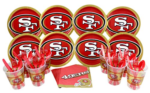 NFL San Francisco 49ers Plate, Napkin, Cup, Fork, Spoon, Knife Party Set for 8