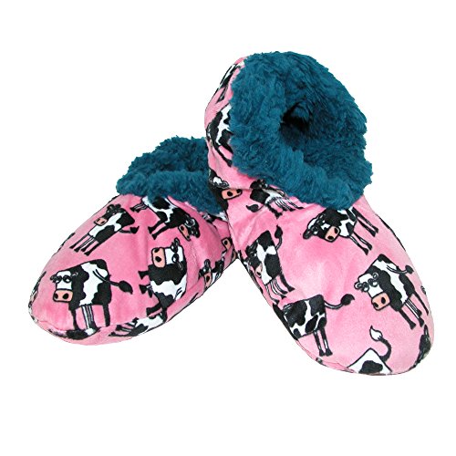Lazy One Women's Moooody In The Morning Cow Print Fuzzy Feet Slippers