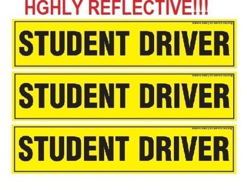 DCS Deals Set of 3 - Student Driver Magnets - Reflective Vehicle Car Sign-black Letters on a Yellow Reflective Background 12 X 3 X 0.1 Inches round corners
