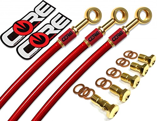 

Core Moto - Yamaha YZF R6/S 2006-2009 Performance Brake lines Front and Rear Combo - Translucent Red lines 24K Gold Plated banjos and bolts Red Logo Tags