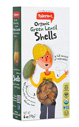 Tolerant Non GMO Organic Green Lentil Pasta 6oz (Pasta Shells)