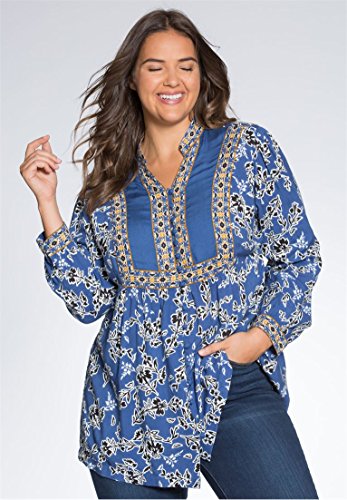 Women's Plus Size Blouse In Mixed Print With Pretty Details And Shirring