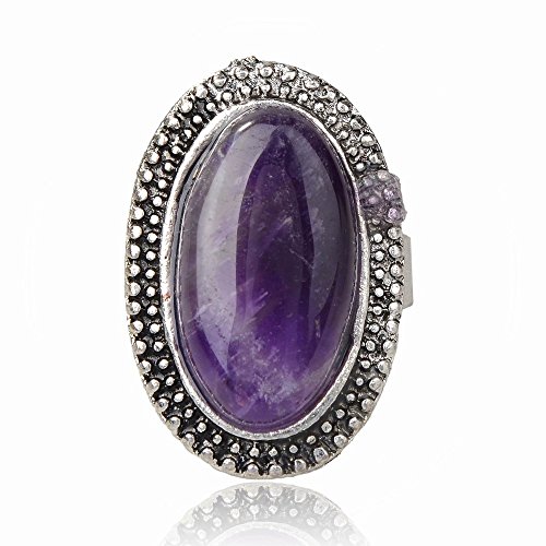 Tibet Silver Simulated Amethyst Oval Finger Cocktail Ring Adjustable