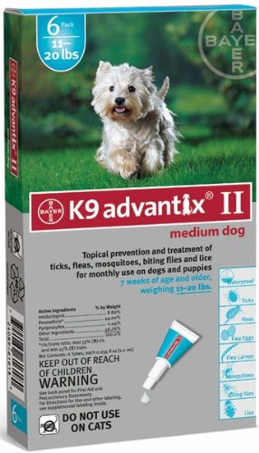 

BAYER 004BAY-04461618 K9 Advantix II for Medium Dogs 11 - 20 lbs, Teal - 6 Months