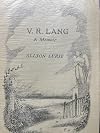 V.R. Lang: A memoir