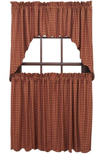 Ninepatch Star Tier Burgundy Check Scalloped Lined Set of 2 L36xW36