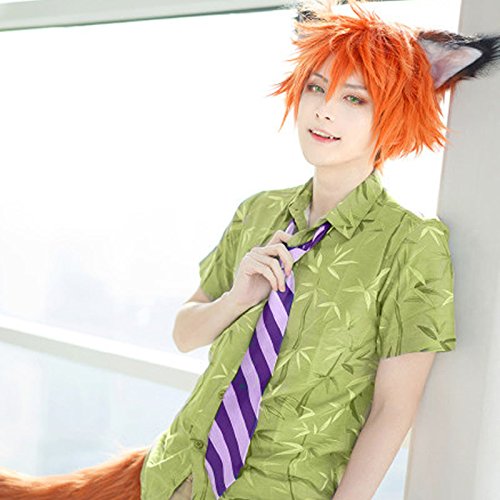 RightOn New-Arrival Cool Boy Men's Original Design Fox Nick Cosplay Costume Party Short Layered Wig With Free Wig Cap and Comb