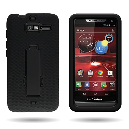 Black Symbiosis Stormer Impact Shockproof Armor Kickstand Case Cover + Atom LED Keychain Light for Motorola Luge