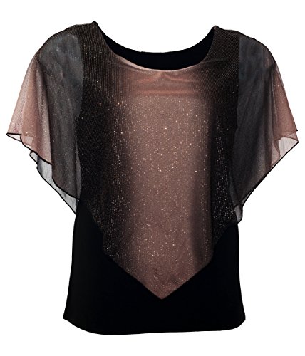 eVogues Plus Size Glitter Layered Look Poncho Top Brown