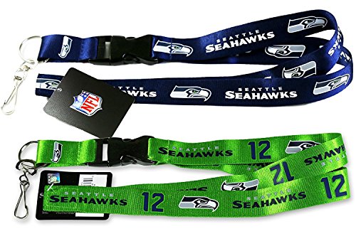 Seattle Seahawks --Navy + 12Man -- (Set of 2) Lanyard, NFL Official Licensed, footballs Key Chain