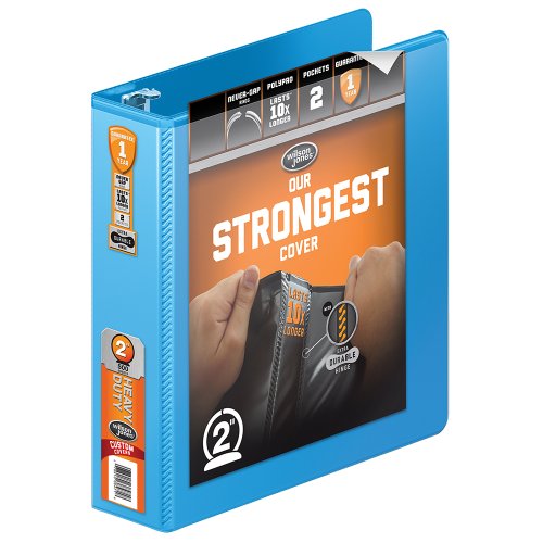 Wilson Jones Heavy Duty Round Ring View Binder with Extra Durable Hinge, 2 Inch, Customizable, Light Blue (W363-44-2925)