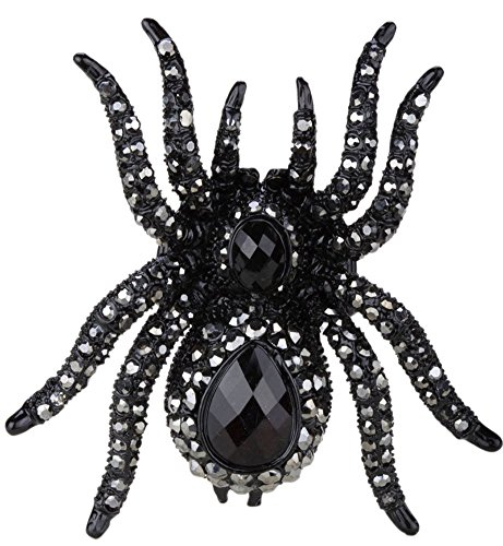 Angel Jewelry Women's Crystal Halloween Spider Stretch Rings Black Metal