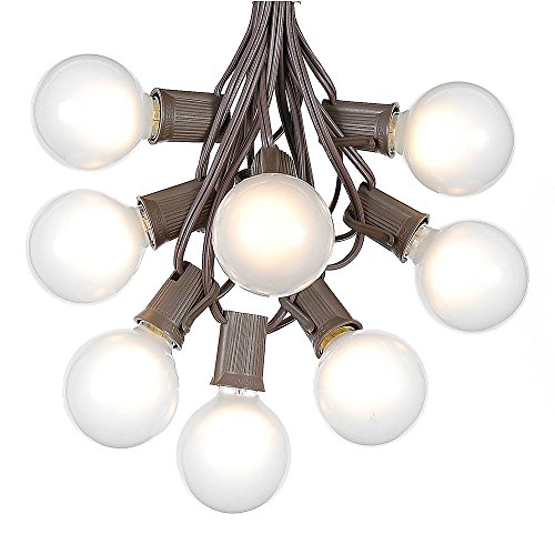 G50 String Lights with 25 Frosted White Globe Bulbs By Novelty Lights-Globe Lights String-Outdoor String Lights-Outdoor Lights-Globe Lights-Bulb String Lights-Globe String Lights Outdoor-Brown Wire-25 Foot