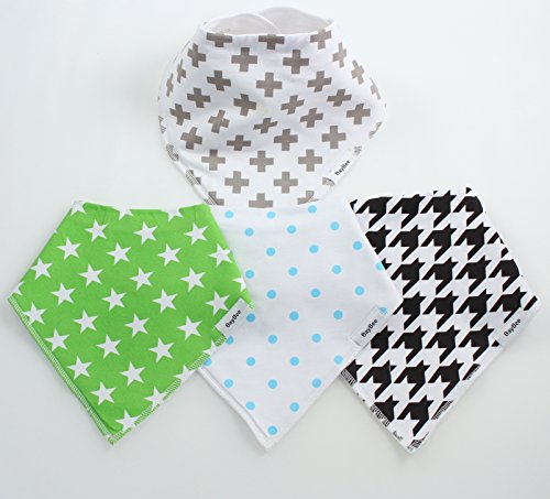 4 BayBee Bandana Drool Bibs, Neutral Pack #2, Soft Cotton w/ Snaps, Unisex, Cute Gift