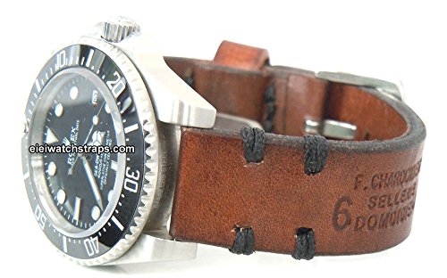 

Dom Handmade Vintage style Ammo 20mm leather watch strap Black Stitching For Rolex Sea Dweller