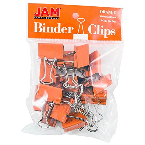 JAM Paper® Binder Clips - Medium (1 1/4 inch / 32 mm) - Orange - 15 Clips per Pack