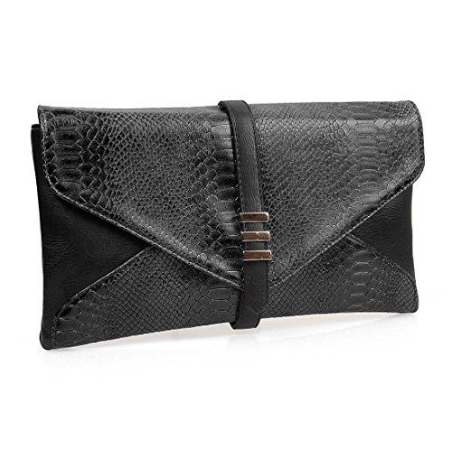 BMC Womens Two-Toned Faux Leather Snakeskin Envelope Clutch Fashion Handbag