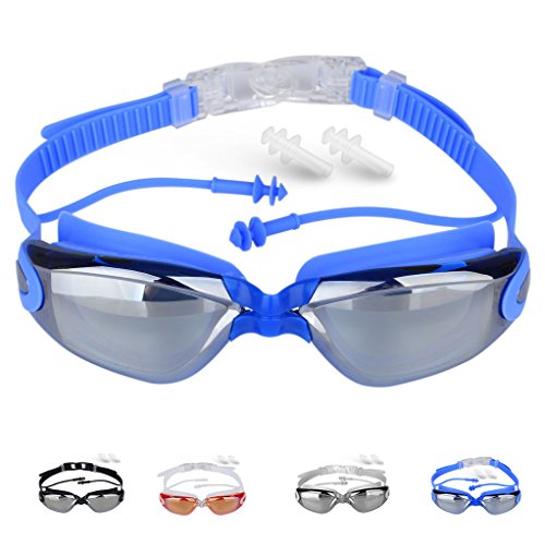 ilooper Swimming Goggles Anti Fog UV Protection with protective case, Ear Plugs, Anti-shatter No Leaking Swim Goggles for Adult Men Women Youth Kids Child
