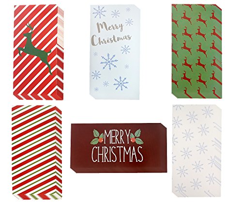Christmas Money Greeting Cards - 36 Pack Assorted - 6 Winter Holiday Designs, Snowflakes, Stripes, Reindeer, Candy Canes, Mistletoe 4 x 8 With Envelopes Included by Juvale
