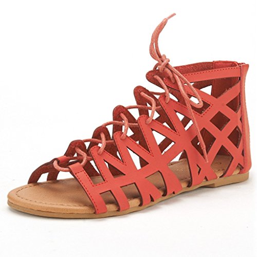 DREAM PAIRS MILLER New Women's Cutout Lace-Up Open Toe Ankle Strap Gladiator Flat Sandals