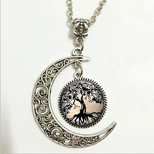 tree Pendant, Tree of Life Necklace, Tree of Life Moon Jewelry,moon Necklace Glass Art Picture