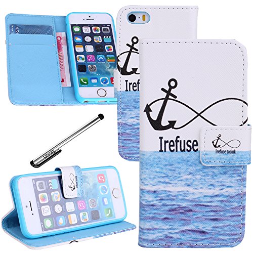 

For iPhone 5 5S, Urvoix(TM) PU Leather Flip Wallet Anchor Sea Case Cover w/ Magnetic Closure, Card Slots, Cash Holder for iPhone 5 5S