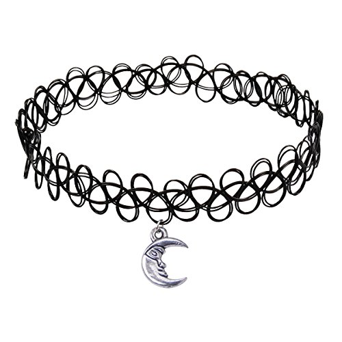 IWenSheng Women Vintage Black Gothic Henna Tattoo Choker Necklace Moon Pendant