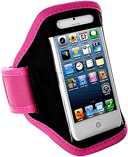 

myLife Hot Pink and Shadow Black {Rain Resistant Velcro Secure Running Armband} Dual-Fit Jogging Arm Strap Holder for iPhone 5|5S|5C and iPod 5 (5G) 5th Generation by Apple "All Ports Accessible"