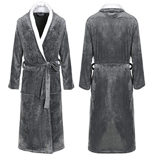 Ekouaer Unisex Plush Microfiber Fleece Bathrobe Bath Spa Robe,Large/XL