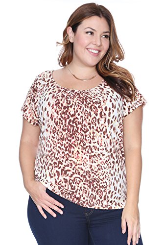 Womens Plus Size Pleat Neck Allover Print Knit Top