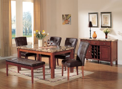 

ACME Bologna Brown Marble Top Dining Table, Cherry Finish