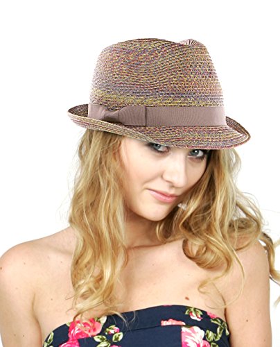 NYfashion101 Women's Solid Color Band Multicolor Weaved Trilby Fedora Hat