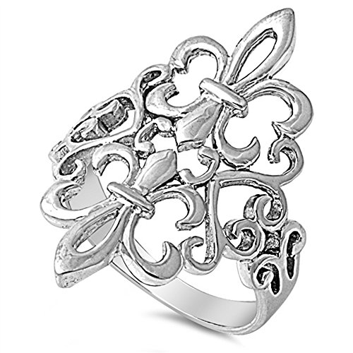 Noble Fleur De Lis Ring Sterling Silver 925 (Sizes 4-15)