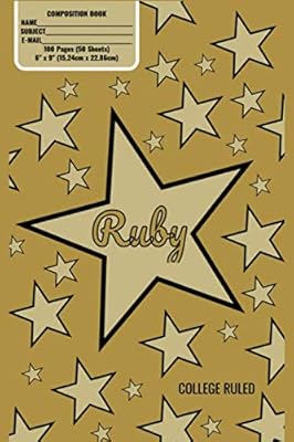 Ruby Monogram Composition Book, Gold Stars Pattern Matte Cover, College Ruled Pages: 6x9 Inches, 100 Pages, Personalized and Perfect for Class, Work, Journaling, Recipes, Notes