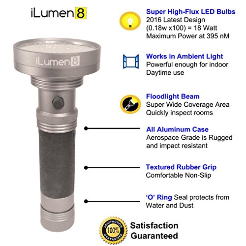 EXTRA BRIGHT 100 LED (latest Super High-Flux LED's) UV Blacklight Flashlight - AND - THE BEST UV Safety Glasses Goggles by iLumen8. Ultraviolet Detects dog cat urine scorpions bed bugs - Image 3