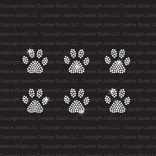 Set of 6 Mini Paw Print Iron On Rhinestone Crystal T-shirt Transfers by Jubilee Rhinestones