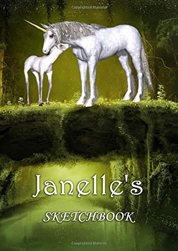 Janelle's Sketchbook: Janelle Personalised Name A4 Sketchbook / Sketchpad / Workbook - Unicorn Family by Nomen Clature
