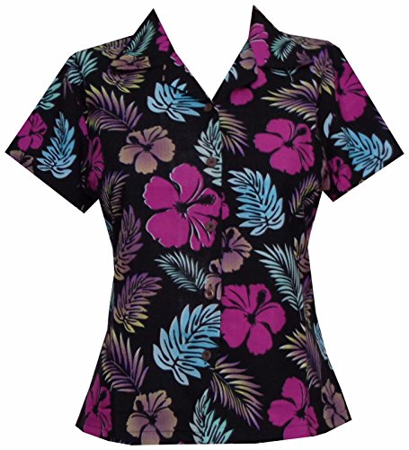 Hawaiian Shirts Women Floral Leaf Print Aloha Beach Top Blouse Casual
